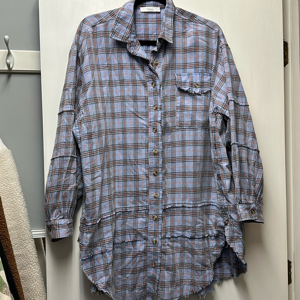 Talulah Stone Cliff Blue Plaid Button Up